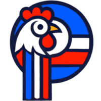 logo politicothon bleu blanc rouge en forme de P et coq